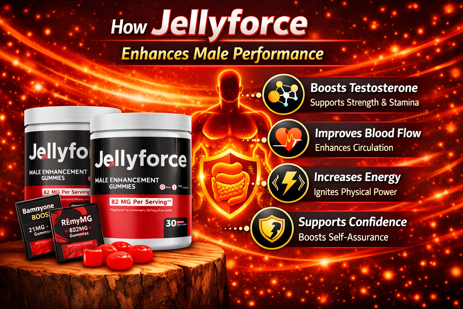 How Jelly Force supports men's vitality and performance — boosts testosterone, enhances stamina, supports blood flow, and promotes energy balance